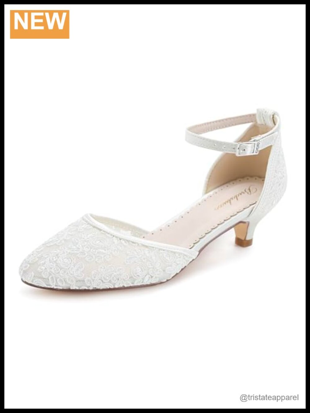 Lace Ankle Strap Low Heel Pumps Elegant Wedding Bridal Shoes